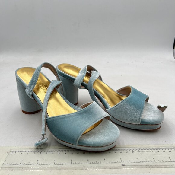 miss left Blue Chunky High Heel Platform Open Toe Crossed Ankle Strap Sandals - Picture 4 of 8